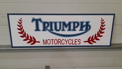 Lot 761 - TRIUMPH MOTOR CYCLES HAND PAINTED SIGN 48" X 16"