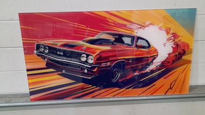 Lot 625 - CHEVY MUSCLE CAR POP ART ACRYLIC PRINT 31" X 17"