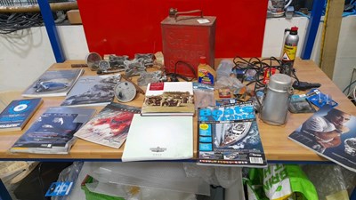 Lot 791 - SHELL MOTOR SPIRIT PETROL CAN + BOX OF AUTO JUMBLE PARTS