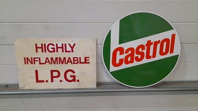 Lot 539 - 2X TIN SIGNS CASTROL + HIGHLY INFLAMABLE L.P.G