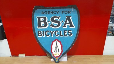 Lot 587 - WOODEN HAND PAINTED B.S.A. BICYCLES SIGN 23" X 17"