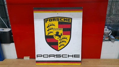 Lot 805 - WOODEN HAND PAINTED PORSCHE SIGN 23" X 17"