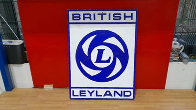 Lot 291 - WOODEN HAND PAINTED BRITISH LEYLAND SIGN 24" X 18"