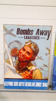 Lot 419 - METAL REPRO " RUSTY NUTS " & " BOMBS AWAY " SIGNS 27" X 20"