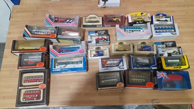 Lot 563 - BOX OF MODEL BUSES , TRUCKS ,CARS