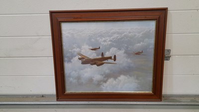 Lot 521 - LANCASTER, SPITFIRE ,AND HURRICANE PICTURE 24" X 21"