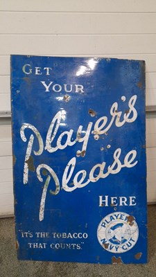 Lot 828 - GET YOUR PLAYER'S PLEASE HERE LARGE ENAMEL SIGN 57" X 37"