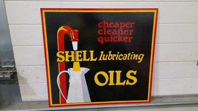 Lot 43 - WOODEN HAND PAINTED SHELL LUBRICATING OIL SIGN 26" X 24"