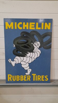 Lot 105 - WOODEN HAND PAINTED MICHELIN RUBBER TIRES SIGN 28" X 20"