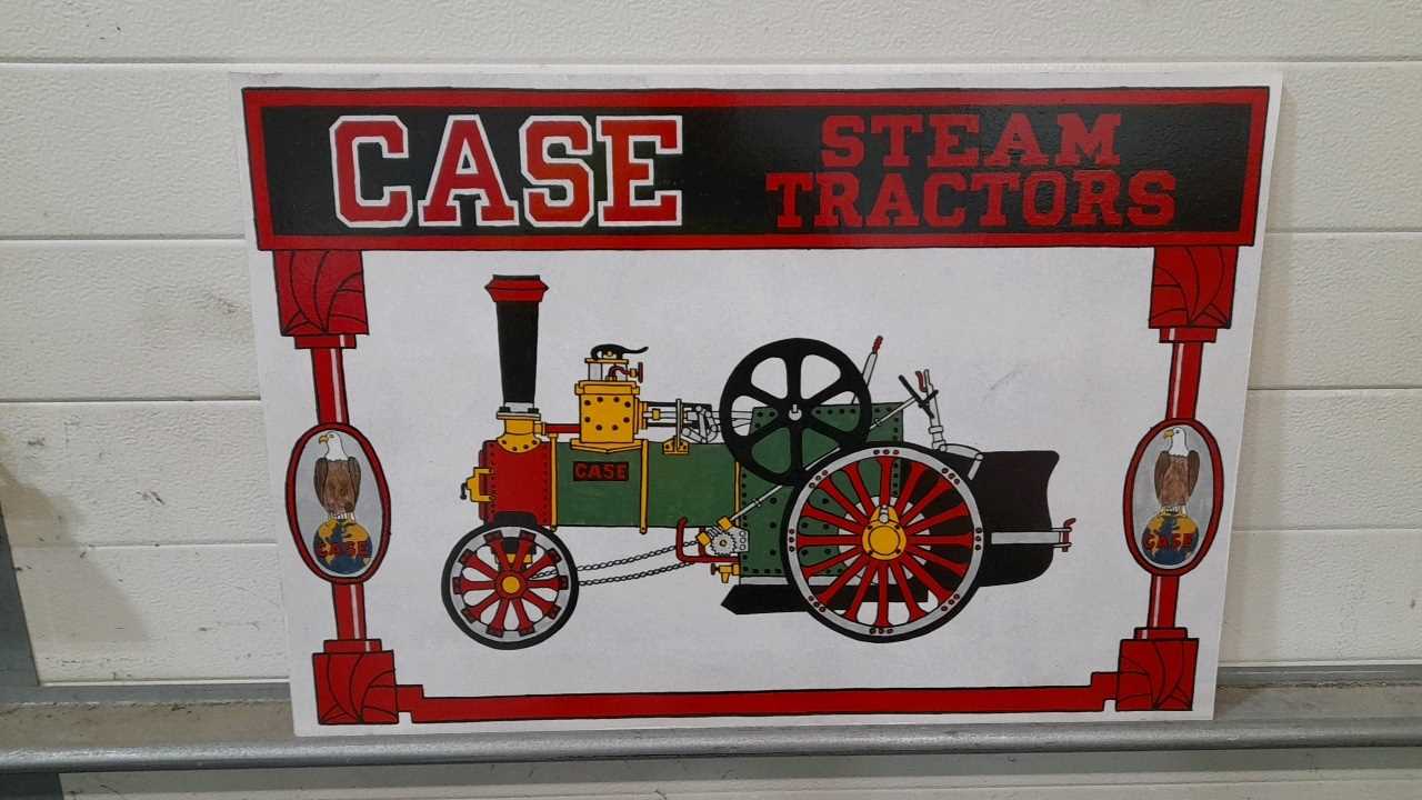 Lot 145 - WOODEN HAND PAINTED CASE STEAM TRACTOR SIGN
