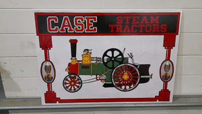 Lot 145 - WOODEN HAND PAINTED CASE STEAM TRACTOR SIGN 29" X 20"