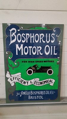 Lot 181 - WOODEN HAND PAINTED BOSPHORUS MOTOR OIL SIGN 30" X 22"