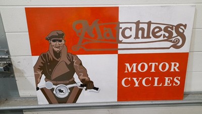 Lot 393 - WOODEN HAND PAINTED MATCHLESS MOTOR CYCLES SIGN 32" X 20"