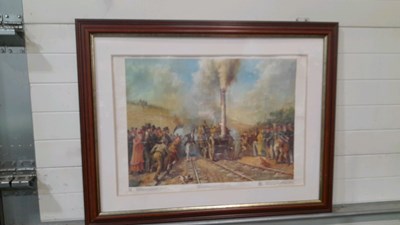 Lot 687 - FRAMED STEPHENSON'S ROCKET PICTURE 45" X 36"