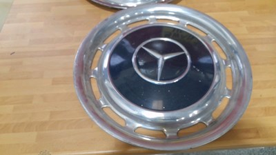 Lot 453 - SWAN VESTA , DOUBLE SIDED ENAMEL SIGN & 4 X MERCEDES WHEEL TRIMS