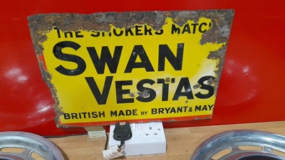 Lot 453 - SWAN VESTA , DOUBLE SIDED ENAMEL SIGN & 4 X MERCEDES WHEEL TRIMS