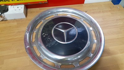 Lot 453 - SWAN VESTA , DOUBLE SIDED ENAMEL SIGN & 4 X MERCEDES WHEEL TRIMS