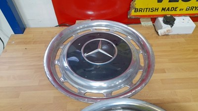 Lot 453 - SWAN VESTA , DOUBLE SIDED ENAMEL SIGN & 4 X MERCEDES WHEEL TRIMS