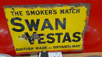 Lot 453 - SWAN VESTA , DOUBLE SIDED ENAMEL SIGN & 4 X MERCEDES WHEEL TRIMS