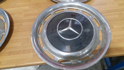 Lot 453 - SWAN VESTA , DOUBLE SIDED ENAMEL SIGN & 4 X MERCEDES WHEEL TRIMS