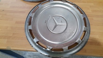 Lot 453 - SWAN VESTA , DOUBLE SIDED ENAMEL SIGN & 4 X MERCEDES WHEEL TRIMS