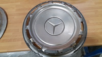 Lot 453 - SWAN VESTA , DOUBLE SIDED ENAMEL SIGN & 4 X MERCEDES WHEEL TRIMS