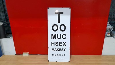 Lot 67 - TOO MUCH SEX ENAMEL SIGN 22" X 9"