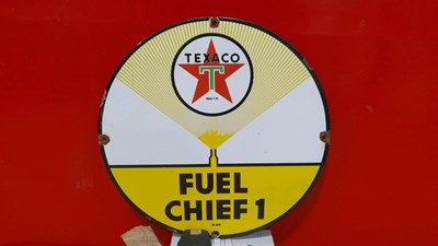 Lot 99 - TEXACO FUEL CHIEF 1 ENAMEL SIGN 12" DIA