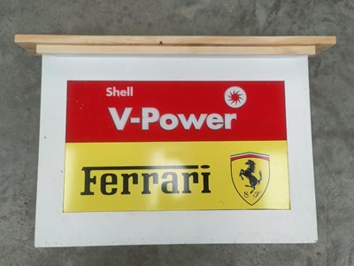 Lot 589 - FERRARI / SHELL V POWER ILLUMINATED GLASS/METAL WALL ART 38" X 58"