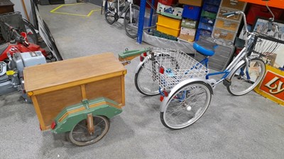 Lot 467 - LARGE TRICYCLE WITH WOODEN TRAILER