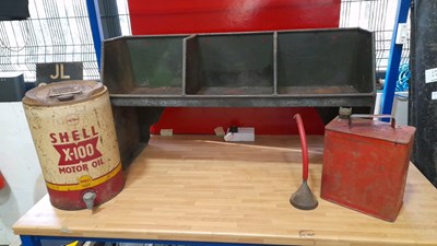 Lot 897 - MORRIS 1000 GPO SHELVES , SHELL OIL CAN, PETROL CAN & FUNNEL