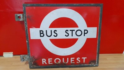 Lot 569 - LONDON TRANSPORT ORIGINAL 1950'S ENAMEL BUS STOP SIGN 18" X 16"