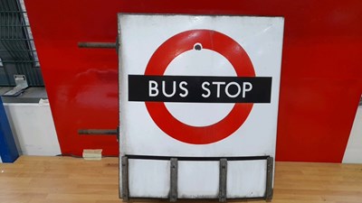 Lot 847 - LARGE BUS STOP SIGN WITH THREE INSERT SLOTS 21" X 18"