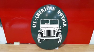 Lot 703 - JEEP THE ALL AMERICAN WONDER ENAMEL SIGN 20" X 16"