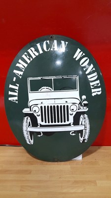 Lot 703 - JEEP THE ALL AMERICAN WONDER ENAMEL SIGN 20" X 16"