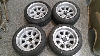 Lot 817 - 4 X MINILIGHT STYLE WHEELS & TYRES 195/45 13 ( LOTUS FITMENT ? )