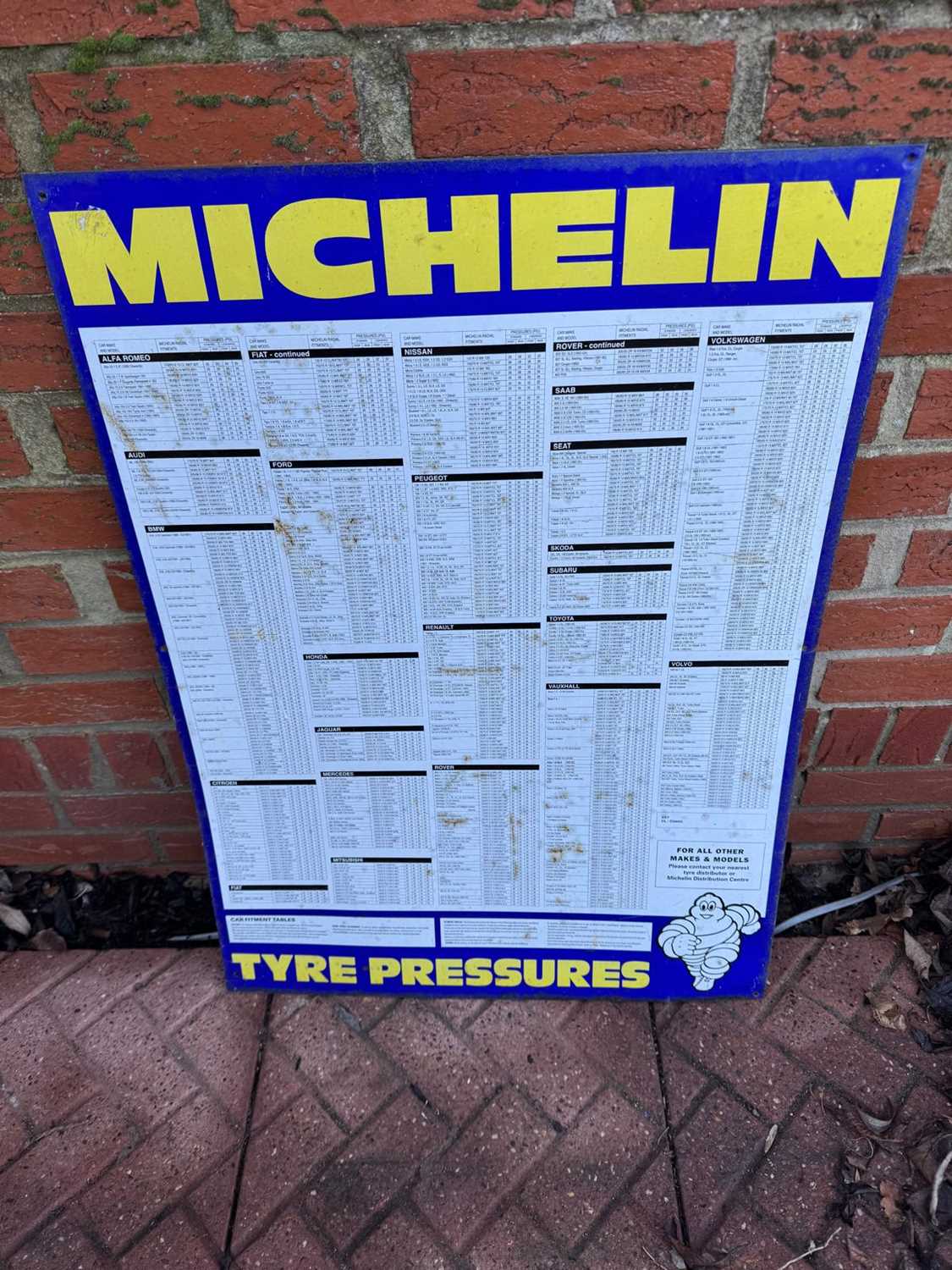 Lot 309 - MICHELIN TYRE PRESSURE CHART