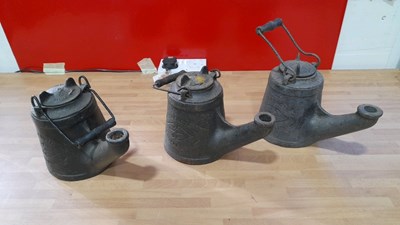 Lot 827 - 3 X CAST IRON RAILWAY FLARE LAMPS- ALL PROCEEDS TO CHARITY