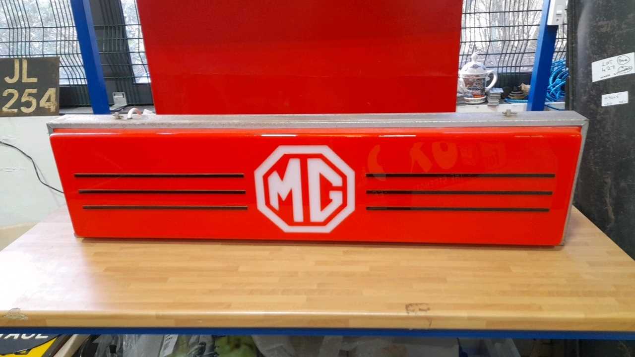 Lot 97 - MG MG ILLUMINATED , DOUBLE SIDED DEALER SIGN 48" X 12" X 7"