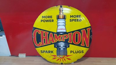 Lot 523 - CHAMPION SPARK PLUGS ENAMEL SIGN 20" DIA