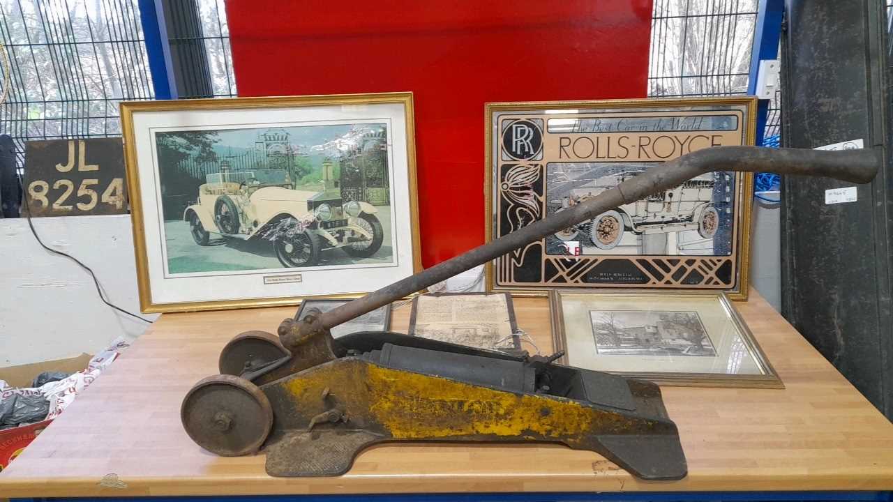 Lot 749 - DUNLOP TROLLEY AIR PUMP & A SELECTION OF ROLLS ROYCE PRINTS