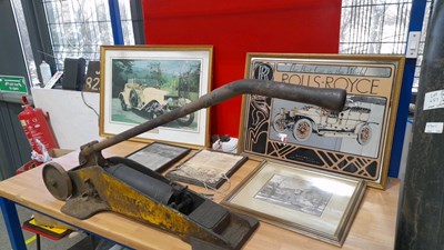 Lot 749 - DUNLOP TROLLEY AIR PUMP & A SELECTION OF ROLLS ROYCE PRINTS