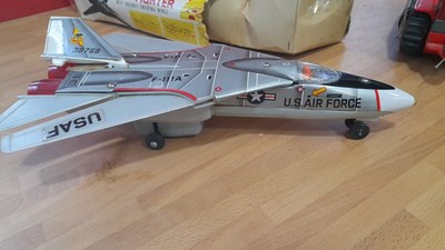 Lot 765 - BATTERY VINTAGE AEROPLANE & TRACTOR ON TRACKS