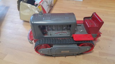 Lot 765 - BATTERY VINTAGE AEROPLANE & TRACTOR ON TRACKS