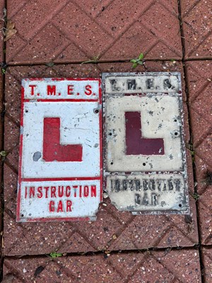 Lot 637 - 2 OLD ALUMINIUM LEARNER SIGNS 13" x 8"