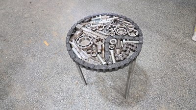 Lot 627 - ROUND STEAM PUNK TABLE 15" DIA