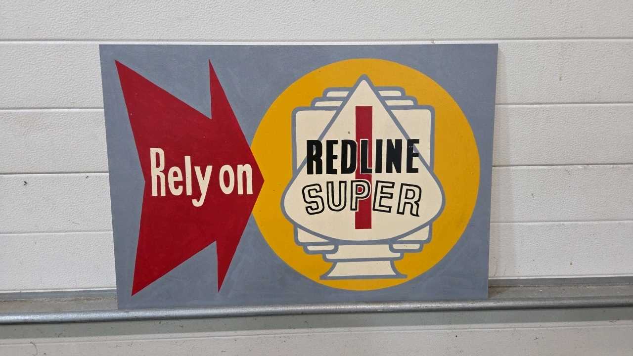 Lot 319 - WOODEN HAND PAINTED RED LINE SUPER SIGN 29" X 20"