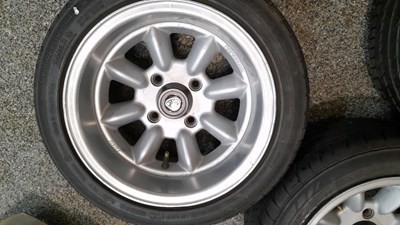 Lot 817 - 4 X MINILIGHT STYLE WHEELS & TYRES 195/45 13 ( LOTUS FITMENT ? )