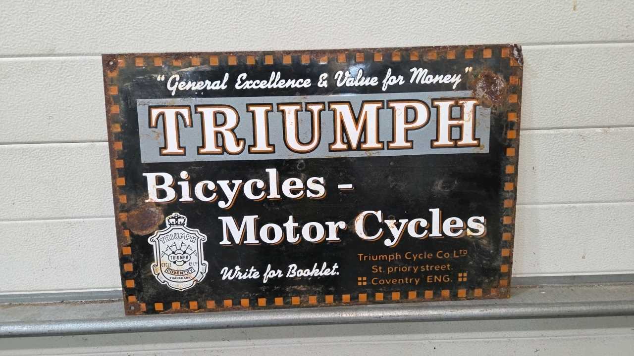 Lot 835 - TRIUMPH MOTOR CYCLE ENAMEL SIGN 24