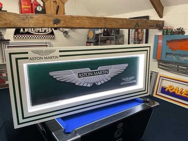 Lot 51 - LARGE ILLUMINATED ASTON MARTIN SIGN 60" X 26"